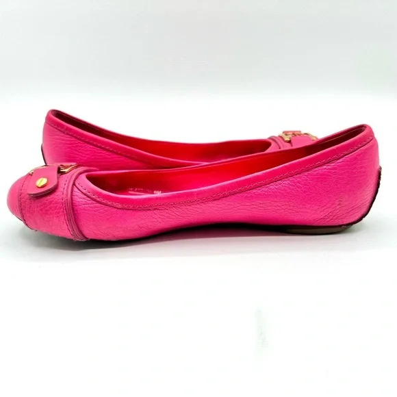TORY BURCH PINK LEATHER LOAFER BALLERINA FLATS GOLD ORNEMENTS SIZE 6 - Picture 12 of 17